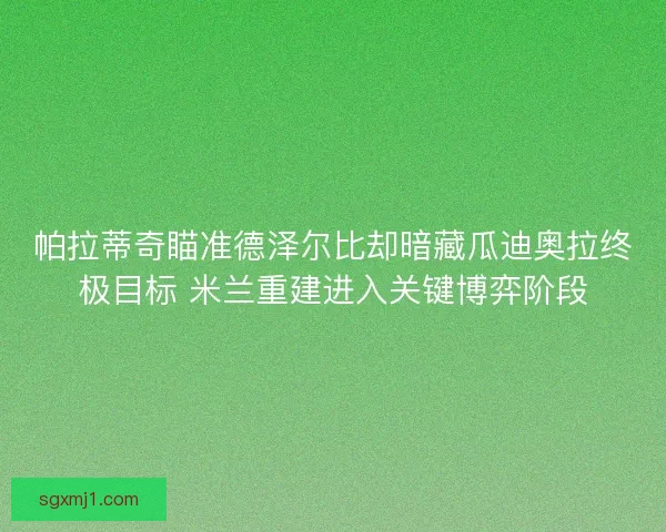 帕拉蒂奇瞄准德泽尔比却暗藏瓜迪奥拉终极目标 米兰重建进入关键博弈阶段